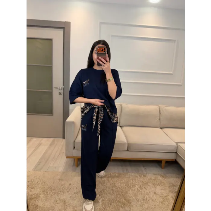 Leopar Fular Detaylı İkili Takım