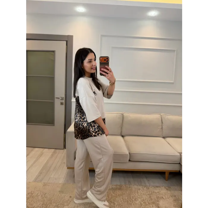 Leopar Fular Detaylı İkili Takım