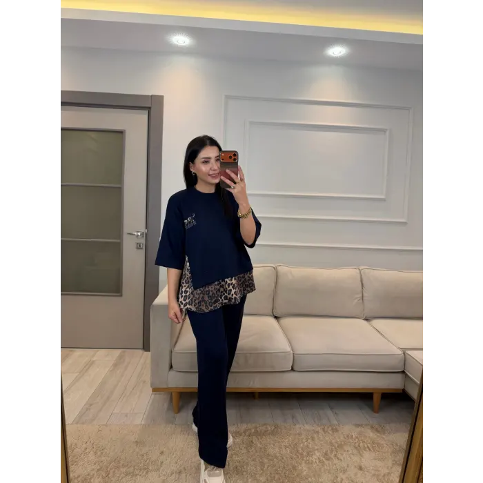 Leopar Fular Detaylı İkili Takım