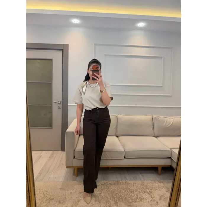 Lusinda Orj Mrka Kesik Paça Palazzo Jean