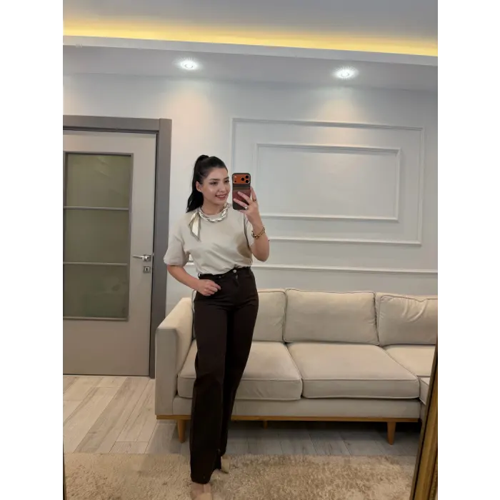 Lusinda Orj Mrka Kesik Paça Palazzo Jean