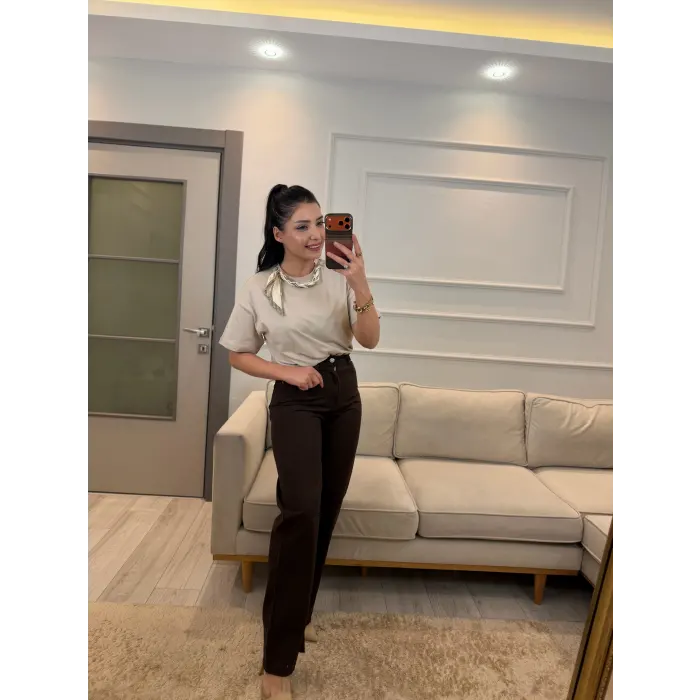 Lusinda Orj Mrka Kesik Paça Palazzo Jean