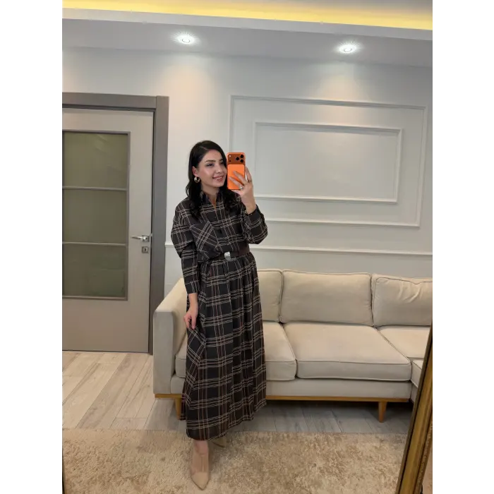 Ekoseli Organik Kumaş Astarlı Gömlek Etek Takım