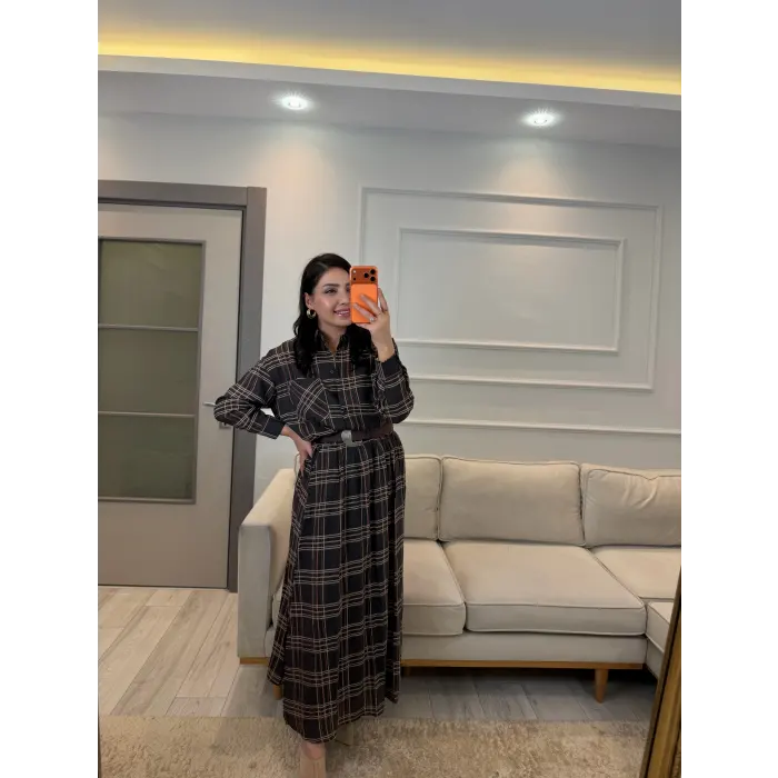 Ekoseli Organik Kumaş Astarlı Gömlek Etek Takım