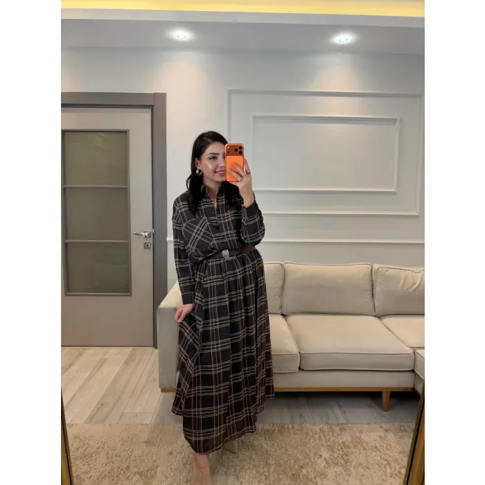 Ekoseli Organik Kumaş Astarlı Gömlek Etek Takım