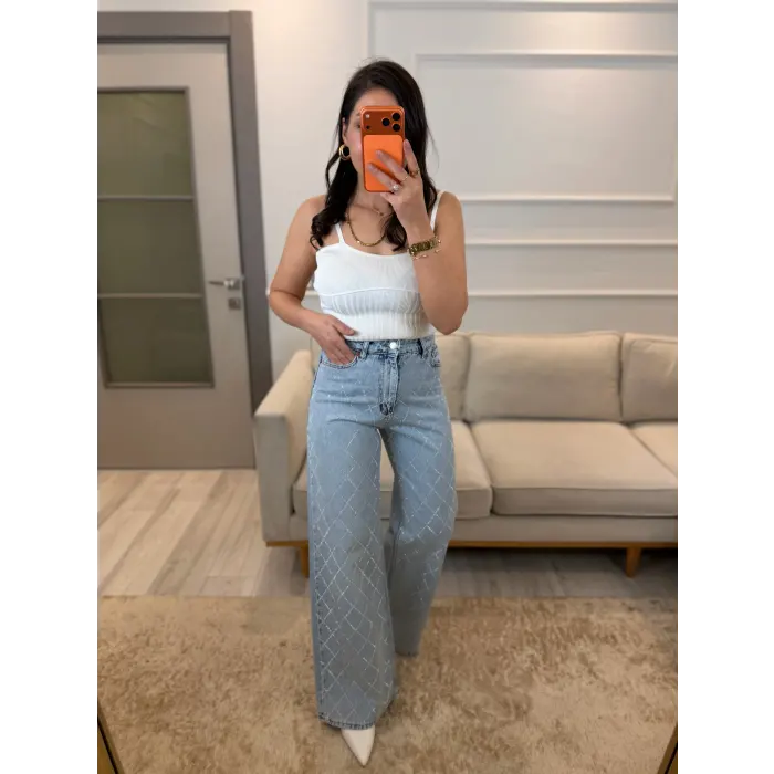 Washing Çapraz Taşlı Palazzo Jean