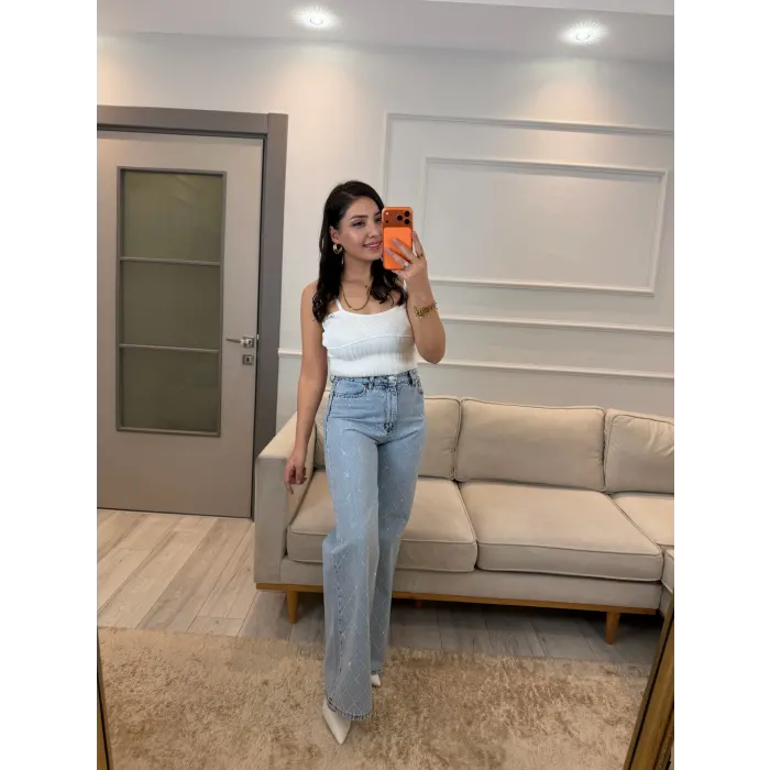 Washing Çapraz Taşlı Palazzo Jean