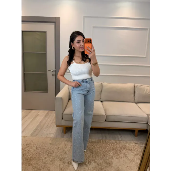 Washing Çapraz Taşlı Palazzo Jean