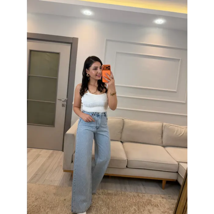 Washing Çapraz Taşlı Palazzo Jean