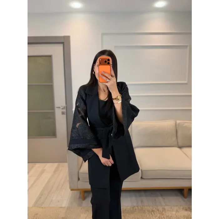 Double Kol Tasarım Blazer Ceket Pantolon Takım