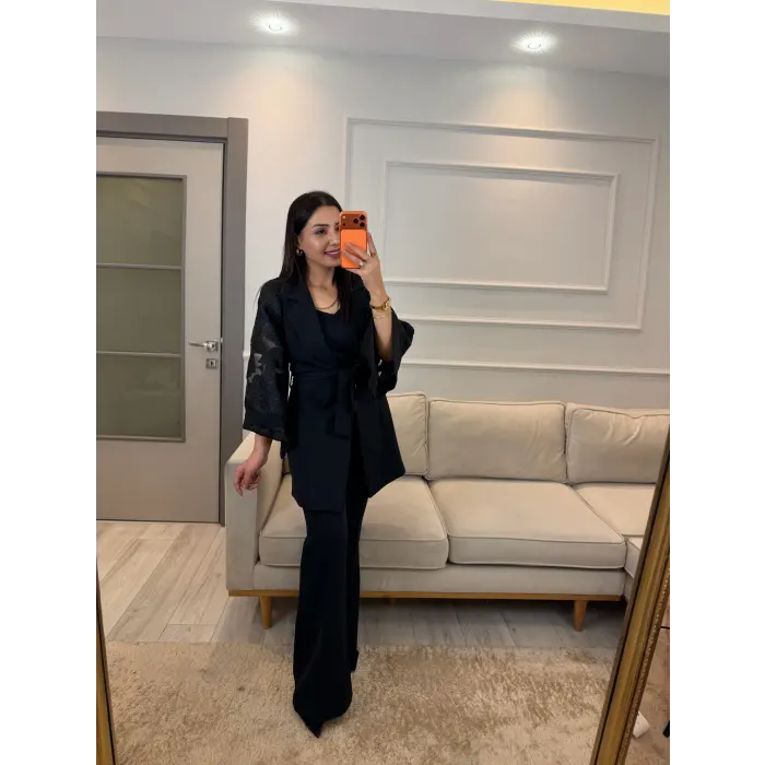 Double Kol Tasarım Blazer Ceket Pantolon Takım