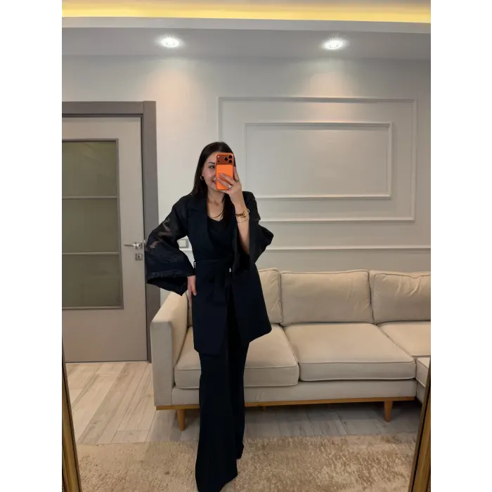 Double Kol Tasarım Blazer Ceket Pantolon Takım