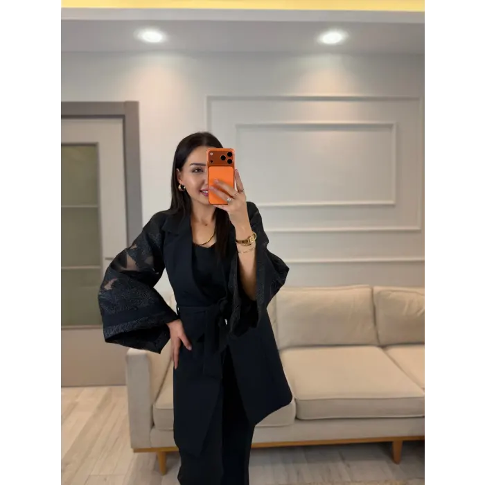 Double Kol Tasarım Blazer Ceket Pantolon Takım