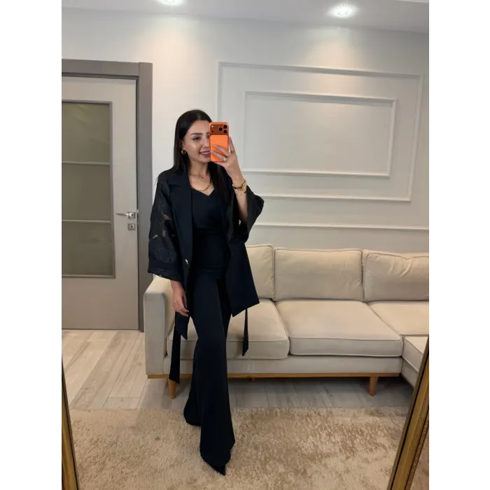 Double Kol Tasarım Blazer Ceket Pantolon Takım