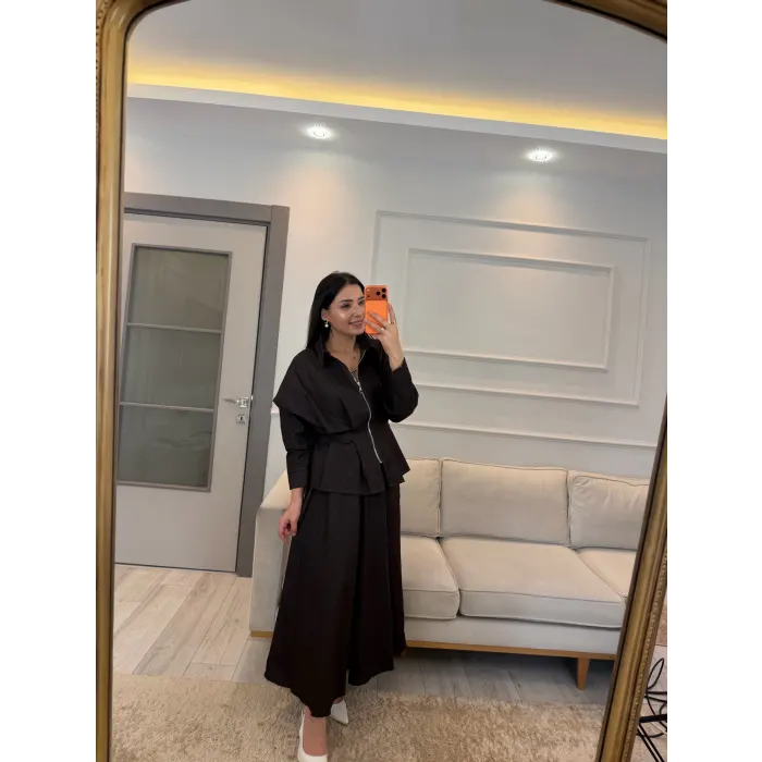 Pens Detaylı Ceket Etek Denim Takım