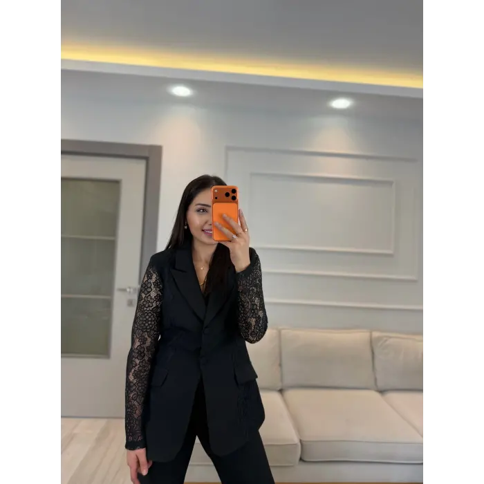 Dantel Detaylı Blazer Ceket Pantolon Takım