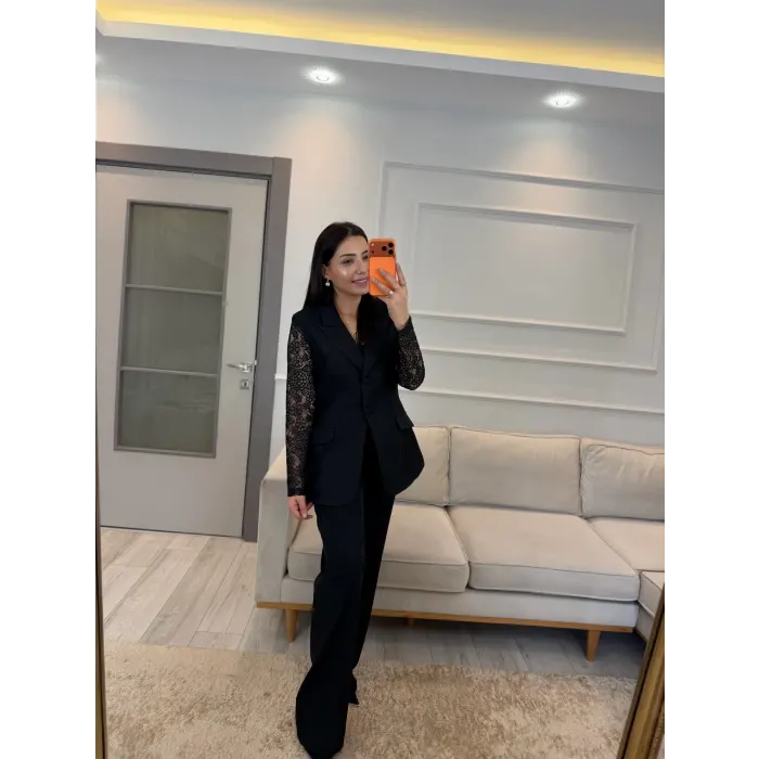 Dantel Detaylı Blazer Ceket Pantolon Takım