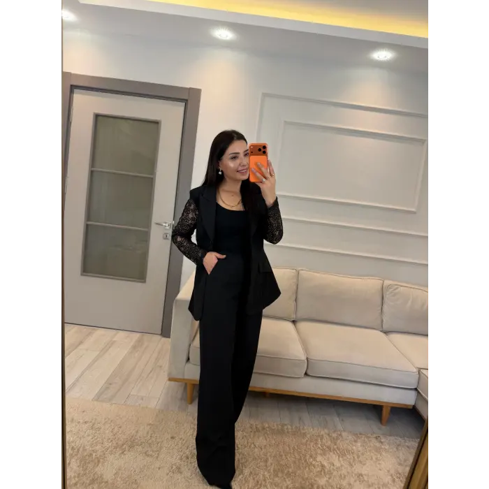 Dantel Detaylı Blazer Ceket Pantolon Takım