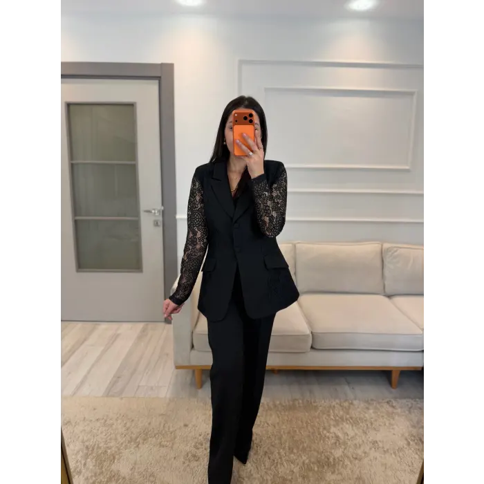 Dantel Detaylı Blazer Ceket Pantolon Takım
