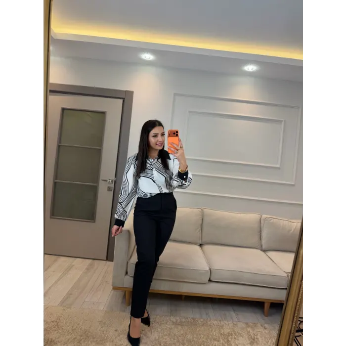 Çizgili Şifon Gömlek