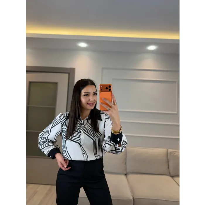 Çizgili Şifon Gömlek