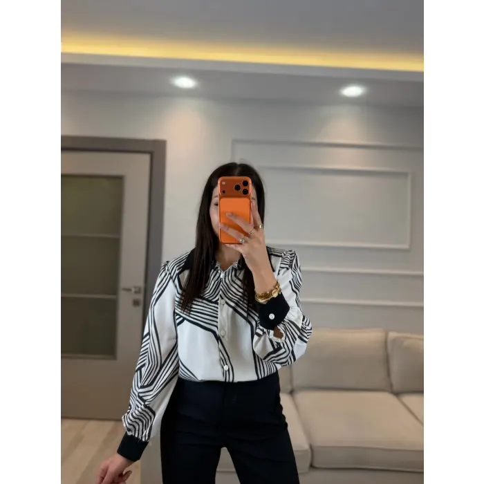 Çizgili Şifon Gömlek