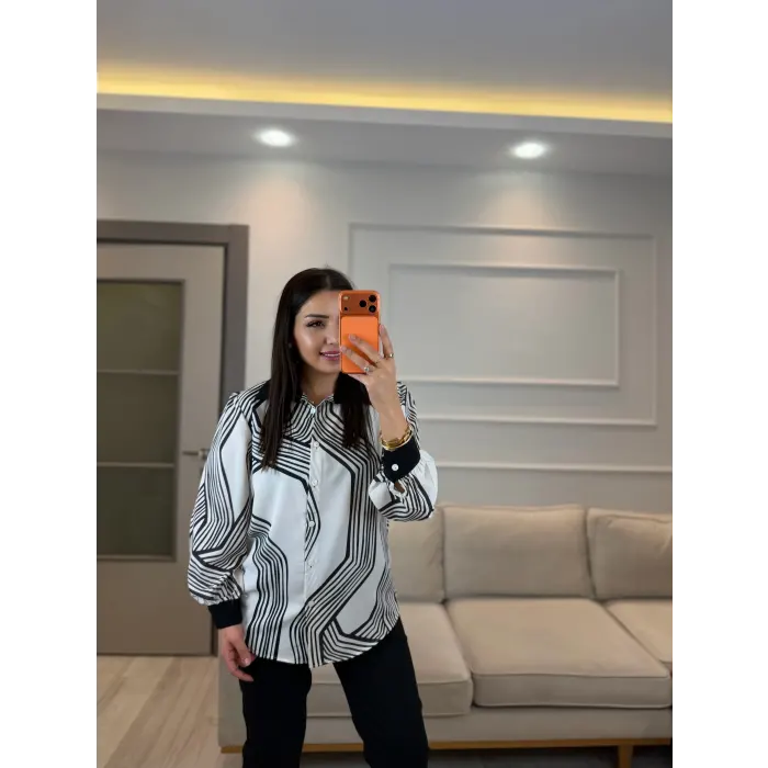 Çizgili Şifon Gömlek