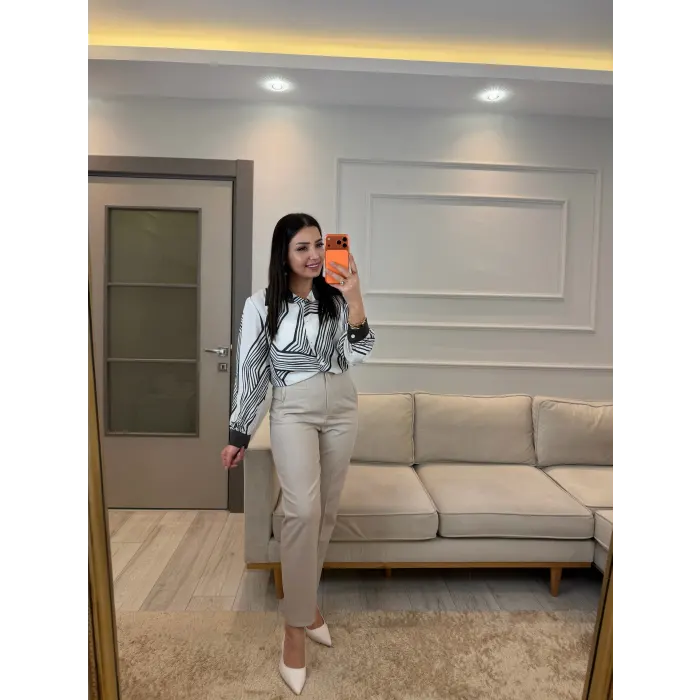 Çizgili Şifon Gömlek