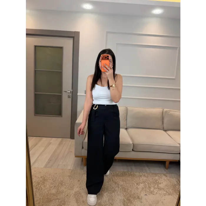 Kuşak Ve Toka Detaylı Palazzo Pantolon