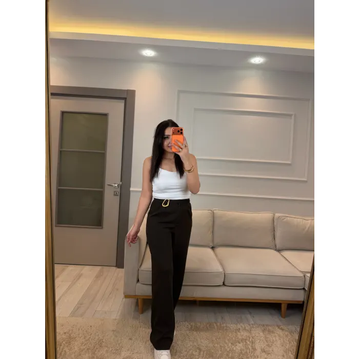 Kuşak Ve Toka Detaylı Palazzo Pantolon