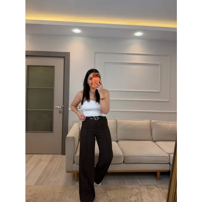 Çift Kemer Detaylı Poliviskon Pantolon