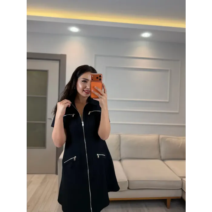 Fermuarlı Cep Detaylı Elbise