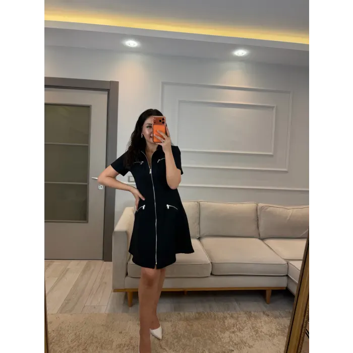 Fermuarlı Cep Detaylı Elbise