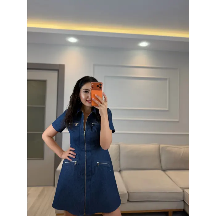 Fermuarlı Cep Detaylı Elbise