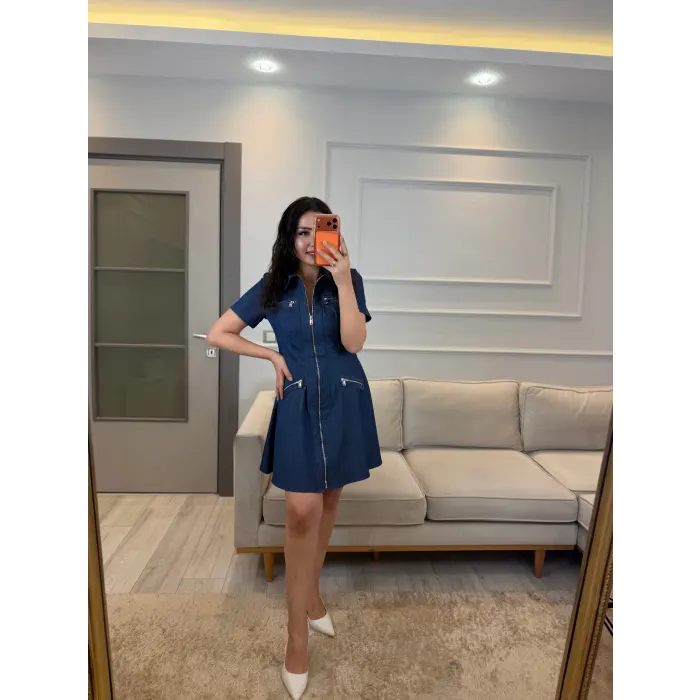 Fermuarlı Cep Detaylı Elbise