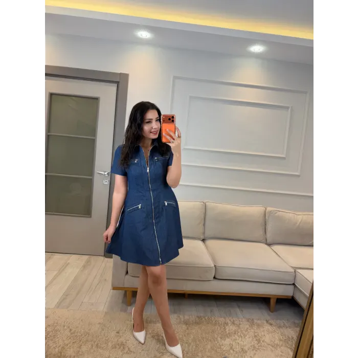 Fermuarlı Cep Detaylı Elbise