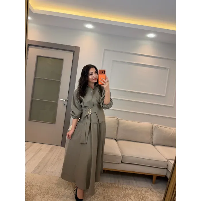 Gold Toka Detaylı Gömlek Etek Takım