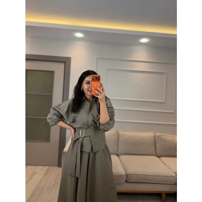 Gold Toka Detaylı Gömlek Etek Takım