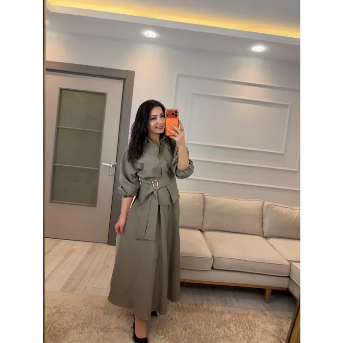 Gold Toka Detaylı Gömlek Etek Takım