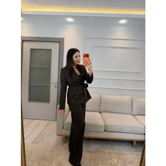 Gül Detaylı Blazer Ceket Pantolon Takım