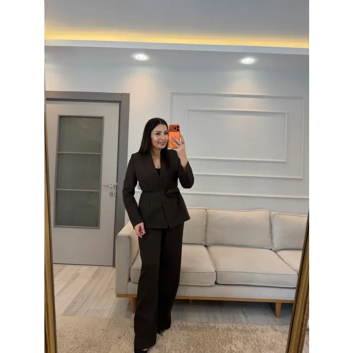 Gül Detaylı Blazer Ceket Pantolon Takım