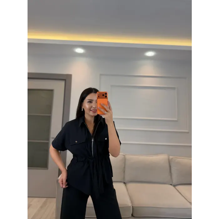 Fermuarlı Bel Büzgülü Tensel Takım