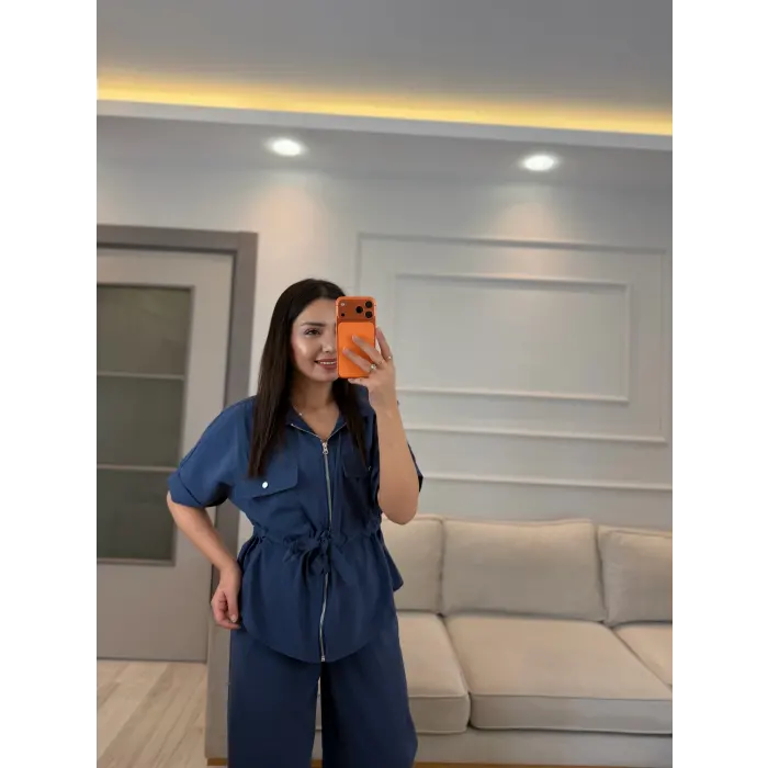 Fermuarlı Bel Büzgülü Tensel Takım