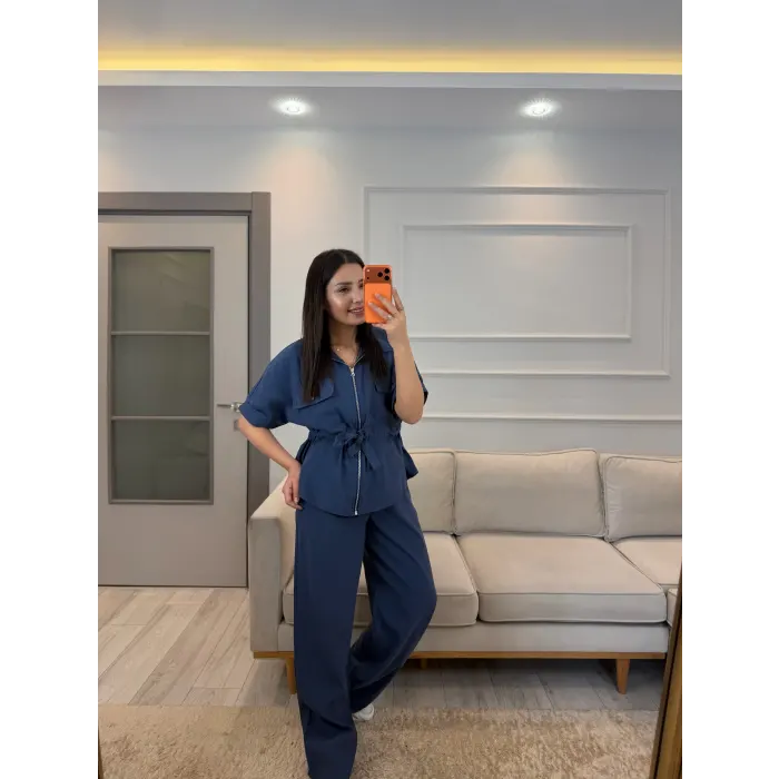 Fermuarlı Bel Büzgülü Tensel Takım