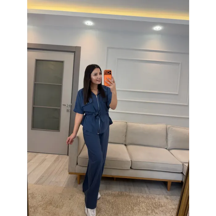 Fermuarlı Bel Büzgülü Tensel Takım