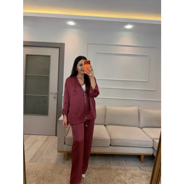 İthal Kumaş Parlak Kapüşonlu Takım