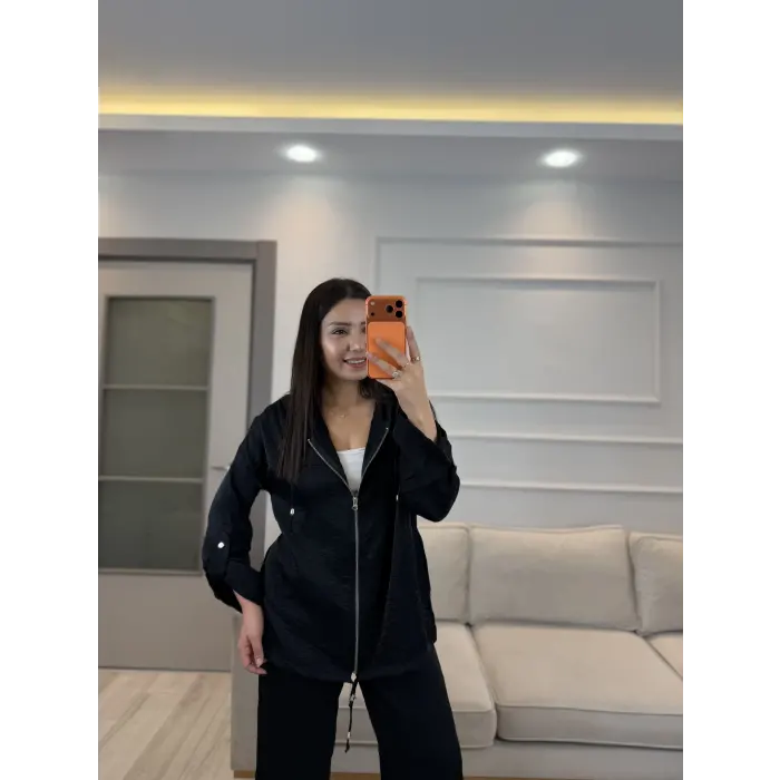 İthal Kumaş Parlak Kapüşonlu Takım