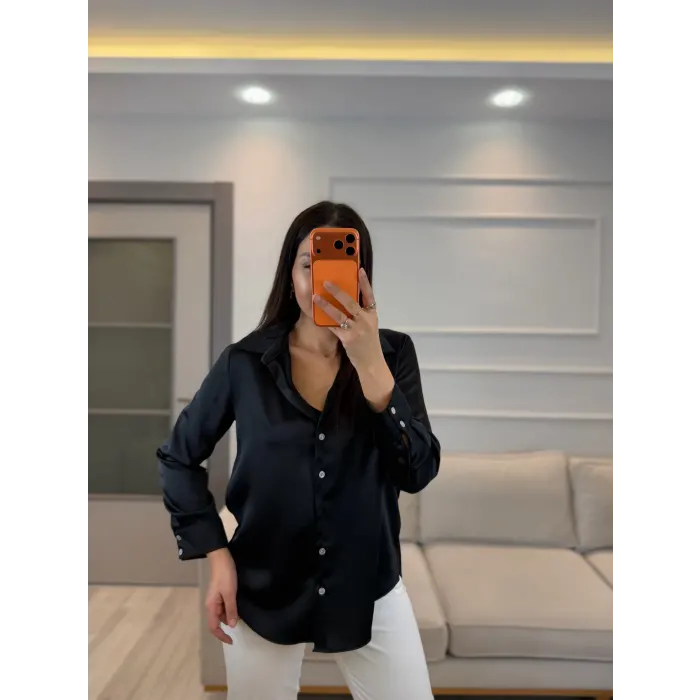 Sedef Düğmeli Saten Gömlek