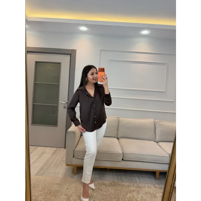 Sedef Düğmeli Saten Gömlek