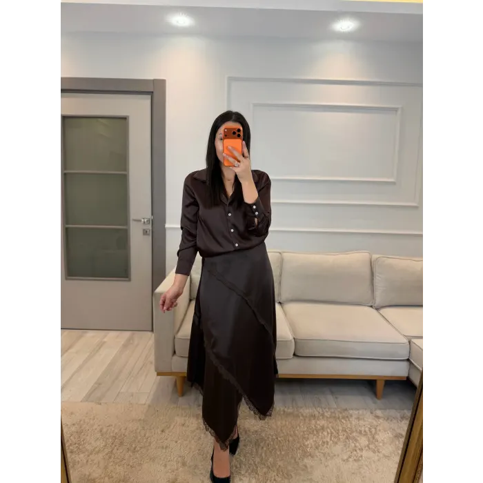 Saten Çapraz Dantel Etek